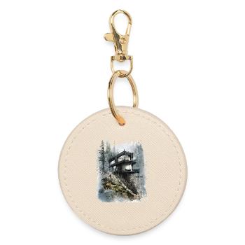 Forest Glass Cabin on Cliff - Round Keyring - oyster - Front