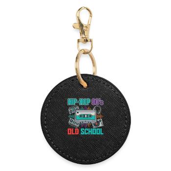 Hip Hop 90s Oldschool Retro Cassette - Round Keyring - black - Front