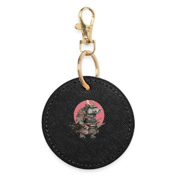 Boar Samurai in Armor with Pink Crest - Round Keyring - black - Front