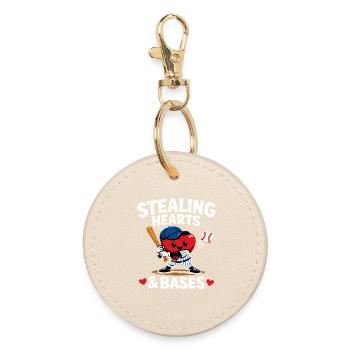 Stealing Hearts & Bases Baseball Herz Kinder Desig - Runder Schlüsselanhänger - Auster - Vorne