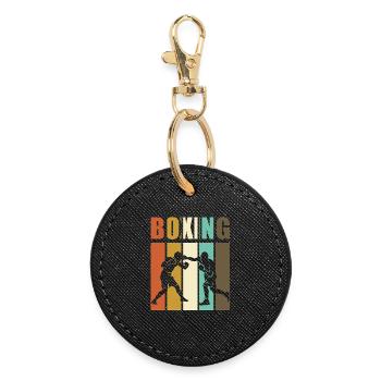 Boxen Boxring Nostalgie Geschenk für Boxer - Runder Schlüsselanhänger - Schwarz - Vorne