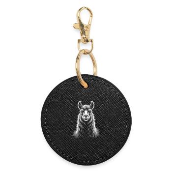 Portrait de lama - Porte-clés rond - noir - Devant