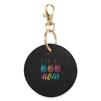 Hawaii Vacation Aloha Pineapple Trio - Round Keyring - black - Front