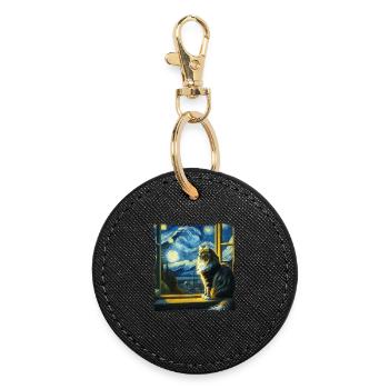 Maine Coon Starry Night - Runder Schlüsselanhänger - Schwarz - Vorne