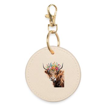 Scottish Highland cattle - Round Keyring - oyster - Front