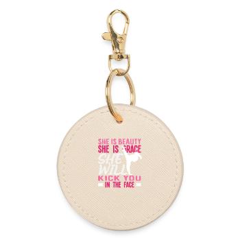 Karate Girl Beauty Grace Kicks In The Face - Round Keyring - oyster - Front