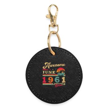 65th Birthday Gift Vintage June Vintage 1961 - Round Keyring - black - Front