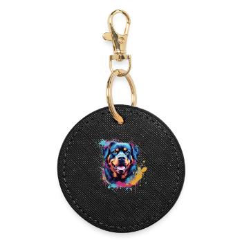Art éclaboussé coloré du chien rottweiler - Porte-clés rond - noir - Devant