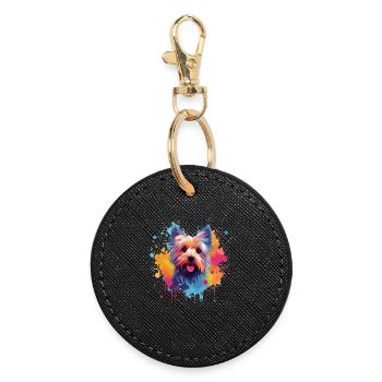 Yorkshire Terrier Colorful Dog Splash Art - Round Keyring - black - Front