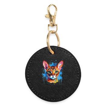 Art éclaboussuré de chat abyssinienne graphique coloré - Porte-clés rond - noir - Devant