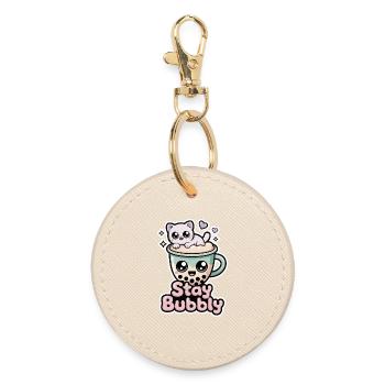 Stay Bubbly Shirt mit Katze – Bubble Tea Shirt - Runder Schlüsselanhänger - Auster - Vorne