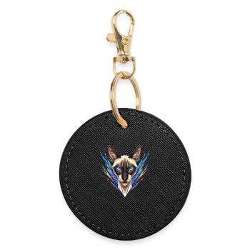 Siamese Cat Neon Style - Round Keyring - black - Front