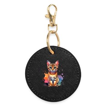 Savannah Cat Gift - Round Keyring - black - Front