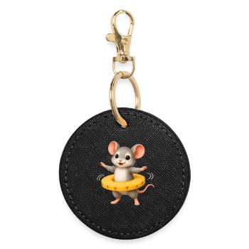 Happy Mouse with Pineapple Ring - Round Keyring - black - Front