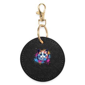 Birman Cat Face Colorful Splash Art  - Round Keyring - black - Front