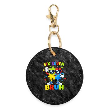 Six Seven Bruh 67th Birthday Boy Girl Jigsaw Puzzle - Round Keyring - black - Front