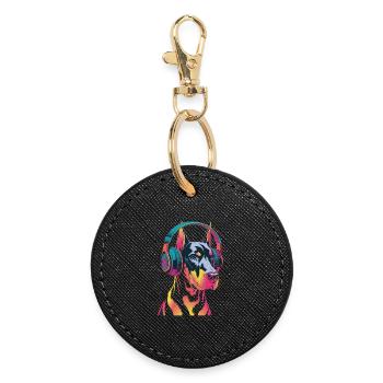 Doberman avec casque - Porte-clés rond - noir - Devant