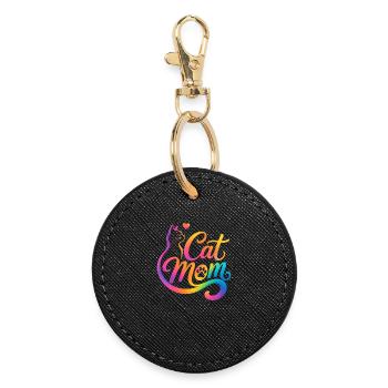 Cat Mom, Katzenmama, Buntes Katzenmotiv - Runder Schlüsselanhänger - Schwarz - Vorne