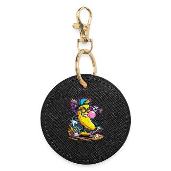 Cool Banana Baseball Bubblegum Comic Design - Round Keyring - black - Front