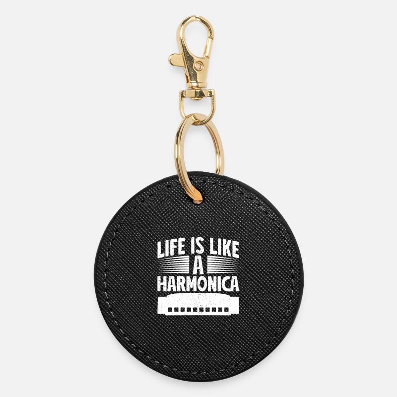 Harmonica Musican Life Is Like A Harmonica - Round Keyring - black