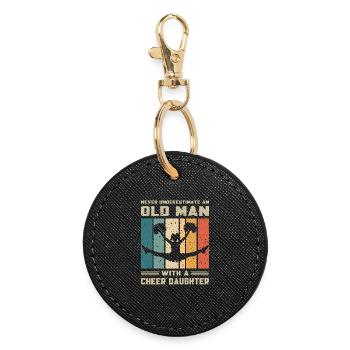 Papa - Vieil homme avec sa fille pom-pom girl - Porte-clés rond - noir - Devant
