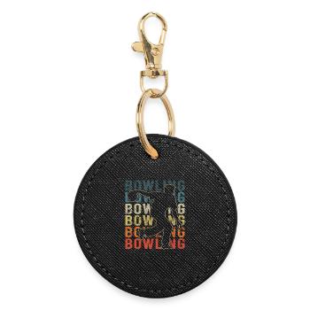 Quilles Skittles Graphique rétro avec joueur de bowling - Porte-clés rond - noir - Devant