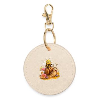 bee honey beekeeper honeycomb flowers meadow insect - Round Keyring - oyster - Front