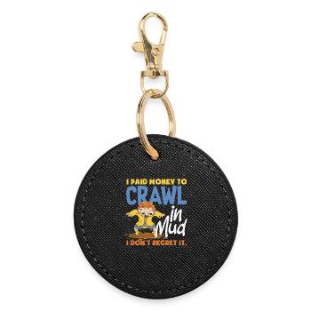 Girl on muddy obstacle course - Round Keyring - black - Front