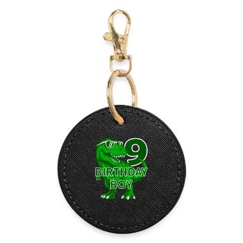 DINO 9 YEARS DINOSAUR 9TH BIRTHDAY - Round Keyring - black - Front