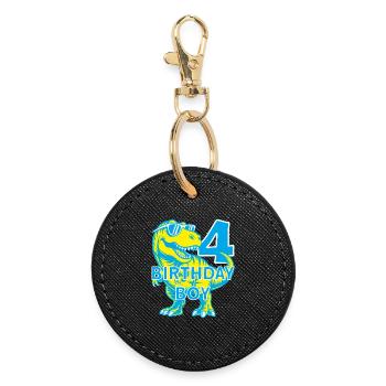 DINO 4 YEARS DINOSAUR 4TH BIRTHDAY - Round Keyring - black - Front