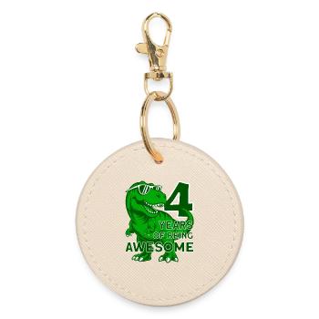 DINO 4 YEARS DINOSAUR 4TH BIRTHDAY - Round Keyring - oyster - Front