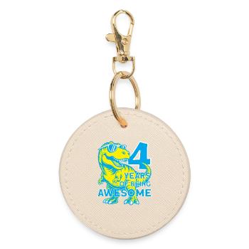 DINO 4 YEARS DINOSAUR 4TH BIRTHDAY - Round Keyring - oyster - Front
