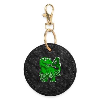 DINO 4 YEARS DINOSAUR 4TH BIRTHDAY - Round Keyring - black - Front