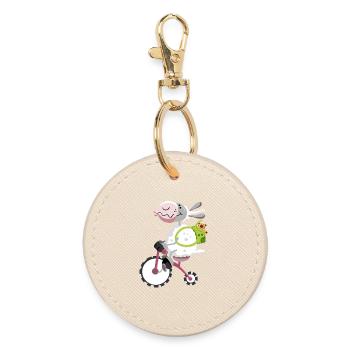 Cute sheep with bike - Round Keyring - oyster - Front