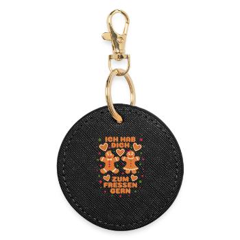 Gingerbread woman saying I like to eat you - Round Keyring - black - Front