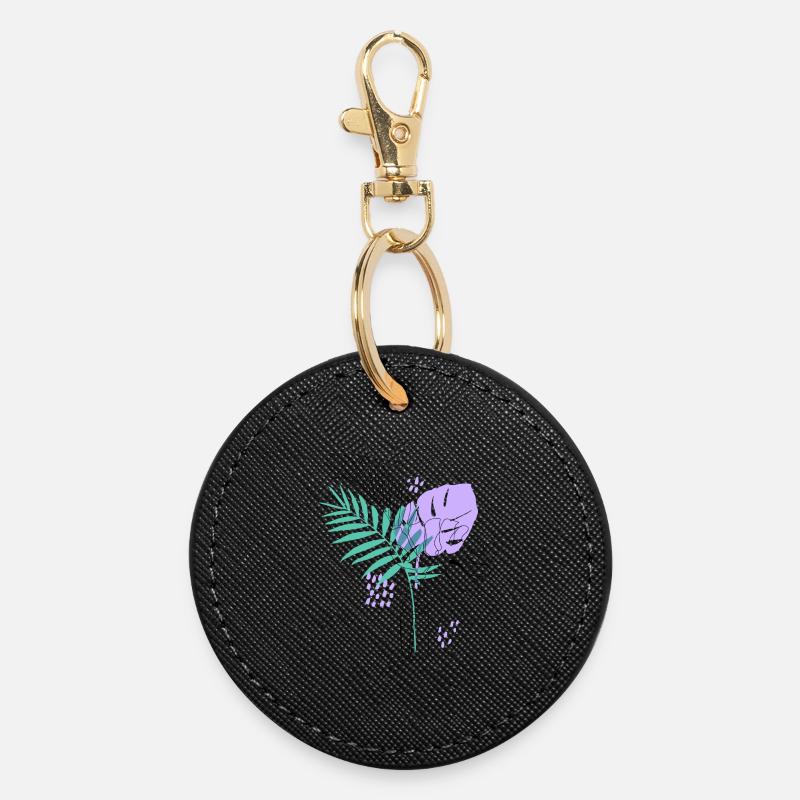 Artistic plant illustration - Round Keyring - black