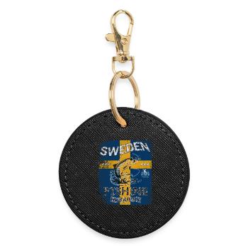 Drapeau de pêche Suède Pêche Poisson Design - Porte-clés rond - noir - Devant