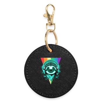 Paresseux avec écouteurs &Arc-en-ciel - Porte-clés rond - noir - Devant