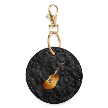 schöne 3D Akustikgitarre in warmen Farbtönen - Runder Schlüsselanhänger - Schwarz - Vorne