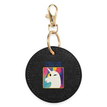 Licorne avec devise – Design unique - Porte-clés rond - noir - Devant