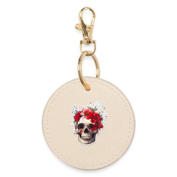 Totenkopf mit roten Blumen - Runder Schlüsselanhänger - Auster - Vorne