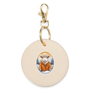 Cute cuddly sheep - Round Keyring - oyster - Front