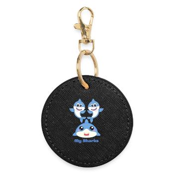 Adorable Shark Friends Cartoon Design - Round Keyring - black - Front