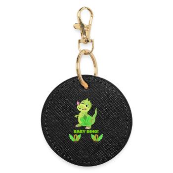 Cute Baby Dinosaur Fantasy Illustration - Round Keyring - black - Front