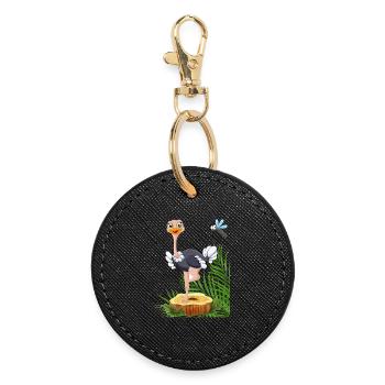 Cigogne fantaisiste avec mouche et éléments de la nature - Porte-clés rond - noir - Devant