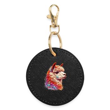 Alpaca - Round Keyring - black - Front