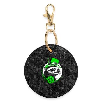 Paresseux de la Saint-Patrick avec trèfle et chapeau - Porte-clés rond - noir - Devant