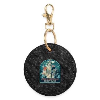 Illustration Bouzov Castle, Czech Republic - Round Keyring - black - Front