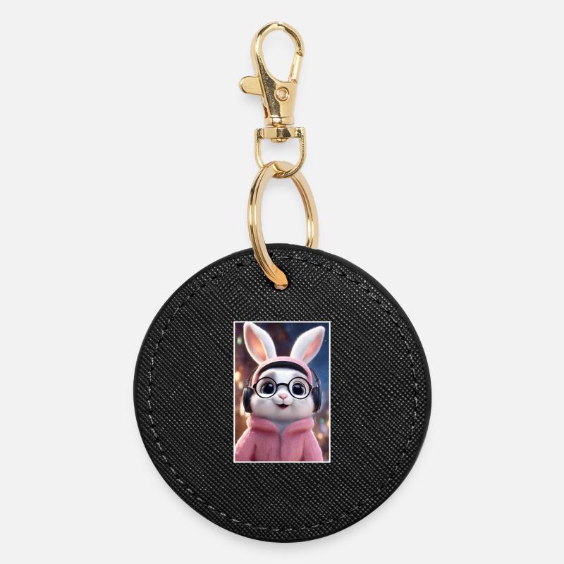Câlin lapin avec des lunettes et un sweat à capuche - Porte-clés rond - noir