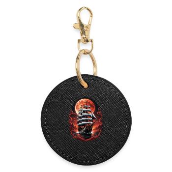 Pirate Ship Blood Moon Gothic Fantasy Design - Round Keyring - black - Front